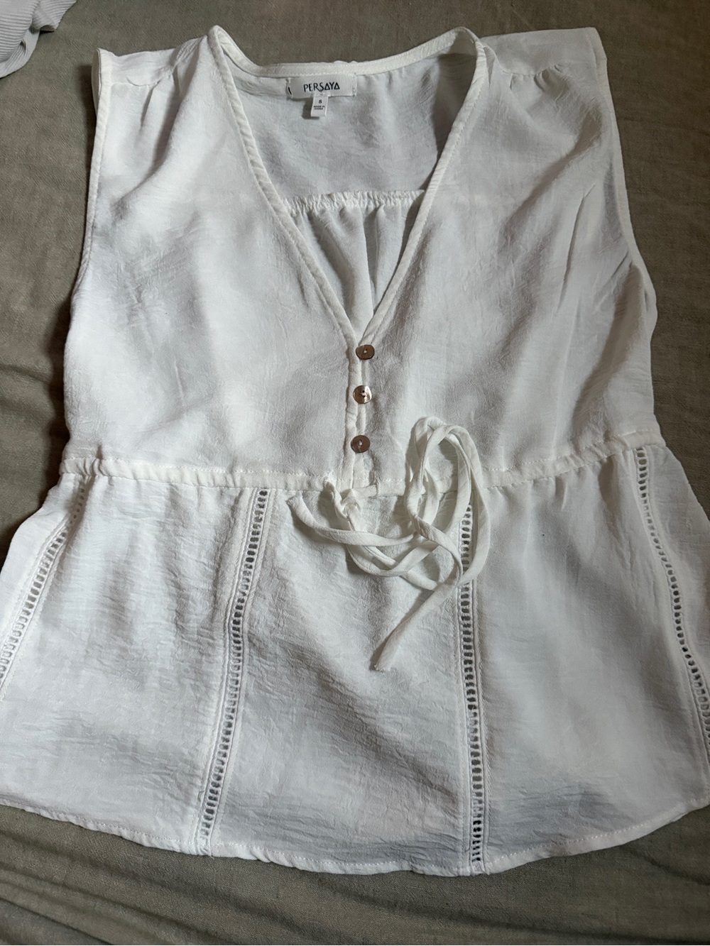 Persaya White V-Neck Tie-Waist Sleeveless Camisole